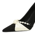 thumbnail image 2 of Women Pointed Toe Stiletto High Heels 10CM Satin Wedding Pumps Pearl Chain Bow Suede Shoes for Bride Prom Party, 2 of 5