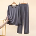 thumbnail image 6 of 2 Piece Sets for Women Women's Fashion Solid Color Thin Round Neck Long Sleeve Top Elastic Waist Pants Two Piece Home Pajama Set Gray Xxl, 6 of 6