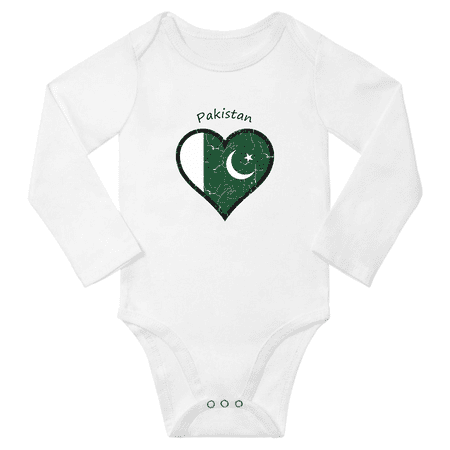 

Pakistan Flag Heart Love Baby Long Sleeve Clothing Bodysuits (White 12 Months)