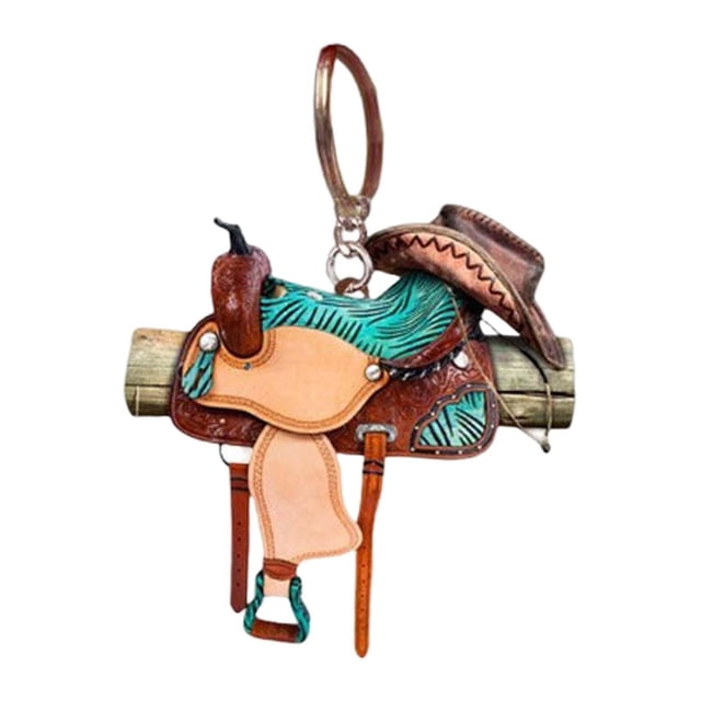 Llavero de silla de montar de caballo de vaquero occidental, espejo retrovisor acrílico, compañero de conducción duradero, artesanía, colgante, decora Estilo D