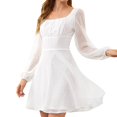 thumbnail image 1 of Lindbes DxhmoneyHX Robe à Manches Bouffantes pour Femmes, Encolure Carrée, Mini-Robe à Volants à Pois, Décontractée, Taille Haute, Tunique Évasée, 1 of 5
