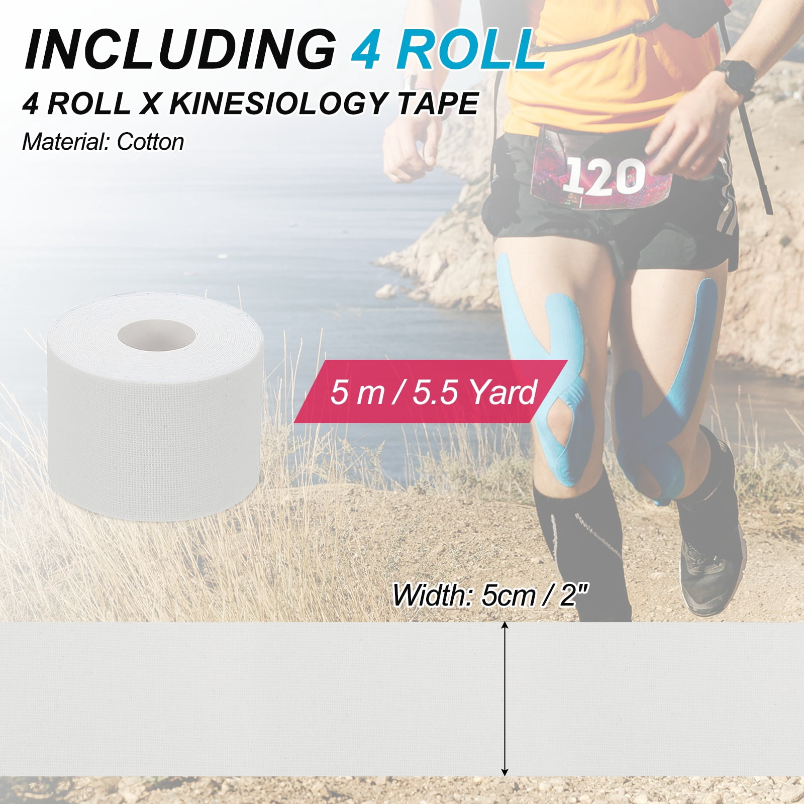 Uxcell Kinesiology Tape, Adhesive Cotton Sport Muscle Support Tapes Waterproof Elastic Tape for Knee Ankle Wrist Shoulder White
