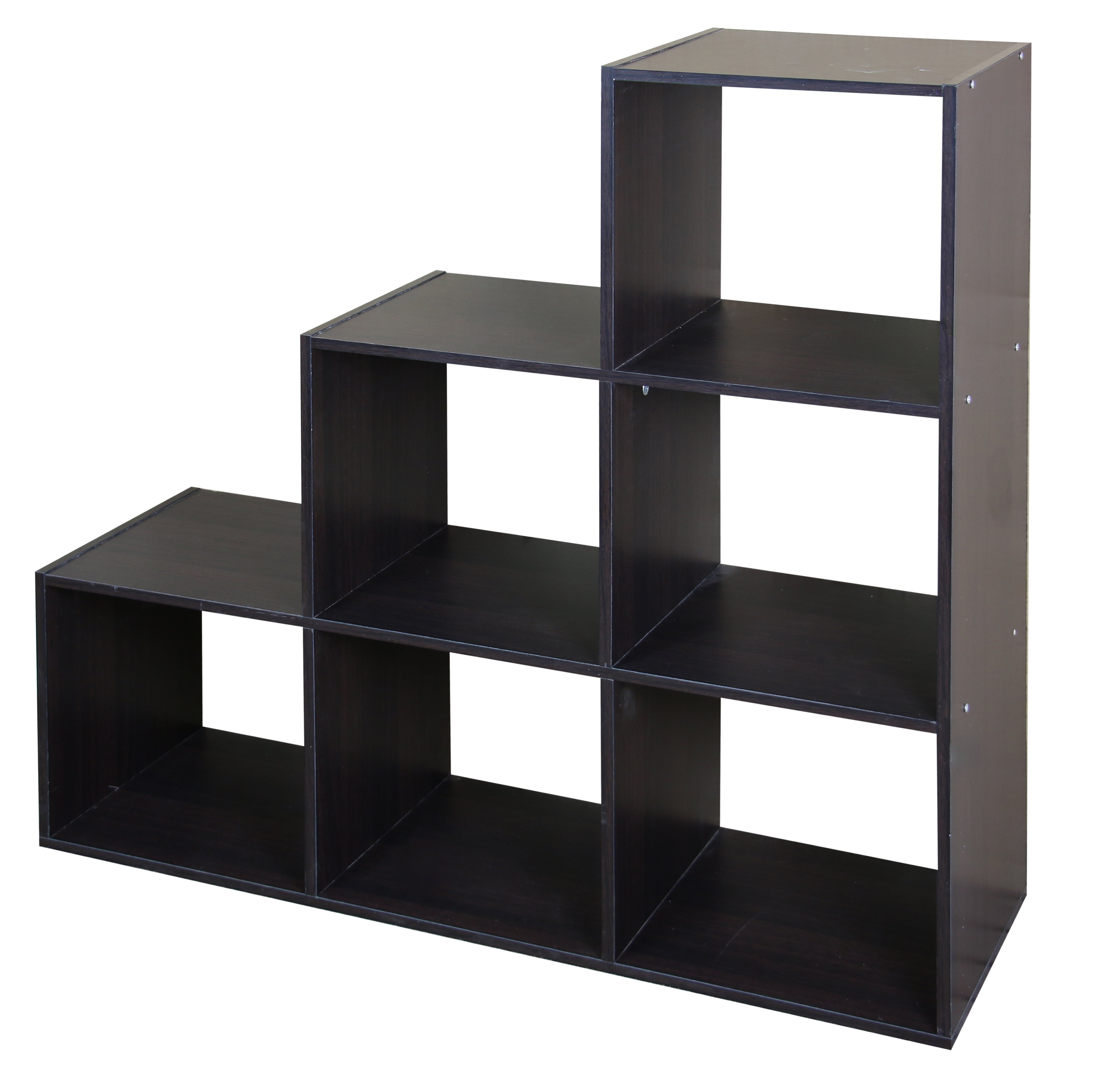 Stackable 6 Open Cube Modern Wood Organizer, Espresso