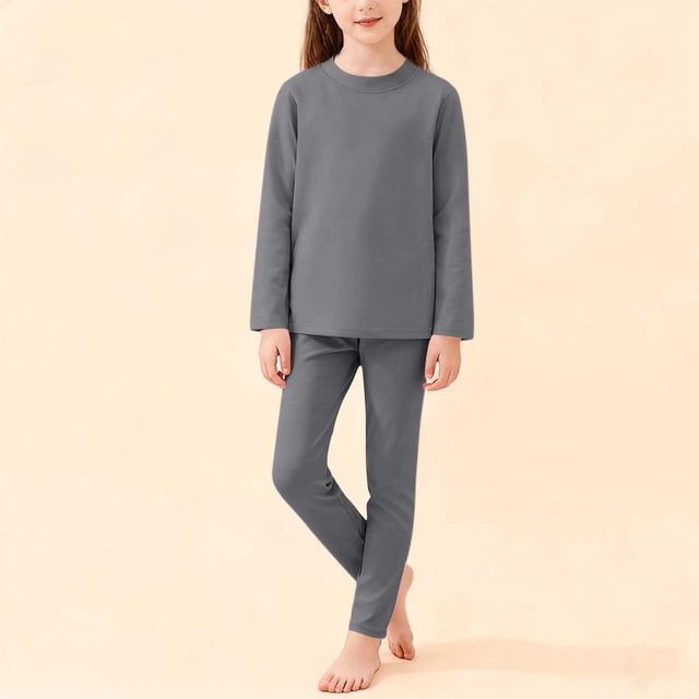 Conjuntos de blusas y camisas de cuello redondo y manga larga para niños, color liso, cuello semialto, manga larga, pantalones con cintura elástica, conjunto de traje cálido para niños medianos y gran