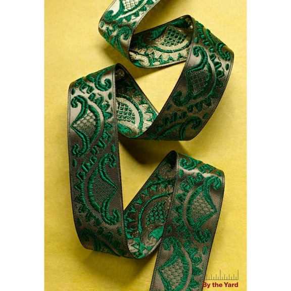 1-1/4" Jacquard Woven Metallic Ribbon Trim - 12 Continuous Yards!