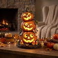 thumbnail image 2 of sruoe Halloween Decorations,Halloween Resin Pumpkin Ghost Light , Yellow Stacked Pumpkin Desktop Decor With Warm Lighting, USB Powered, Cute Ghosts and Candy Accent for Home or Party, 2 of 6