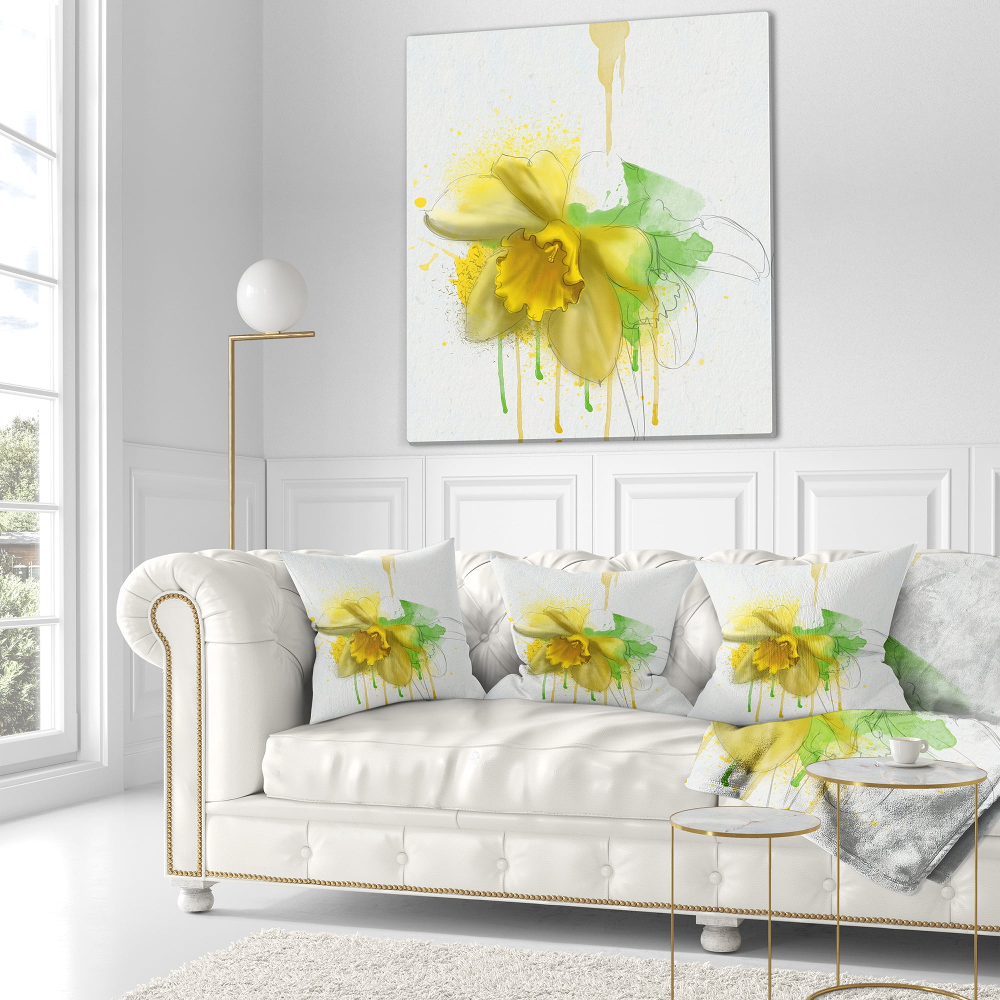 Designart Yellow Narcissus Flower Watercolor - Floral Throw Pillow - 18x18