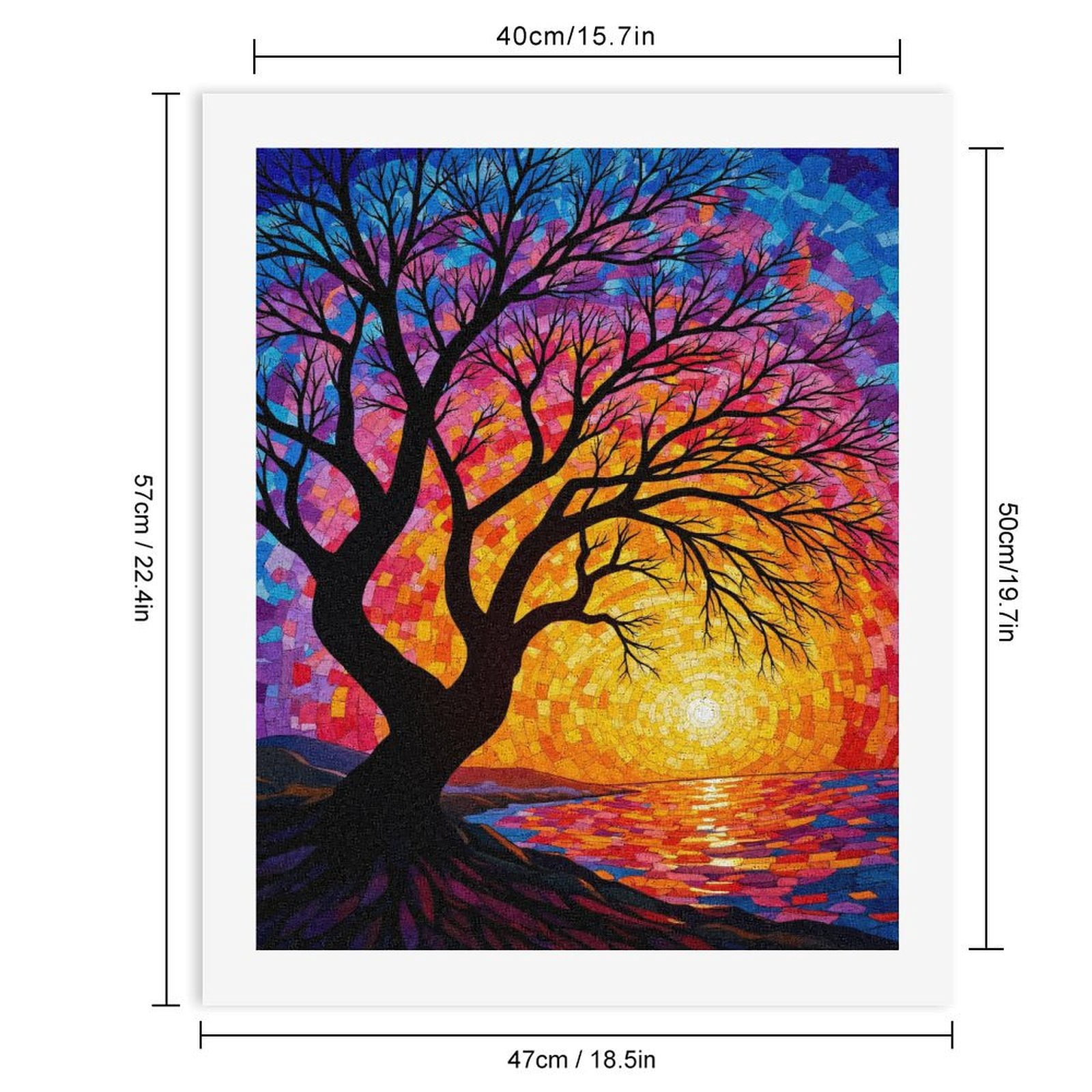 Paint by Numbers Kit for Adults, Abstract Sunset Mosaic Tree Paint by Numbers, Easy Paint by Numbers Kit for Adults Beginner, DIY Adult Paint by Number Kits on Canvas, Home Decor 12x16in