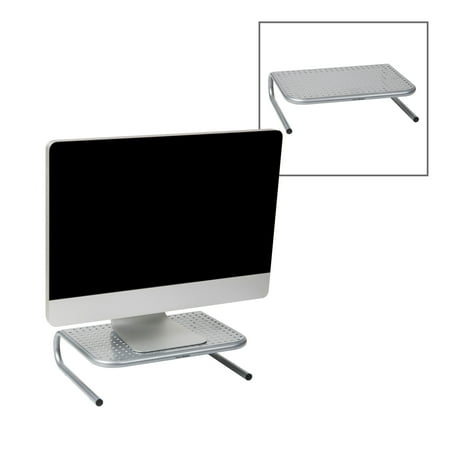 Mind Reader - Monitor Stand, Ventilated Laptop Riser, Desktop Organizer, Metal, 14.5"L x 11.25"W x 4.25"H, Set of 2 - Silver