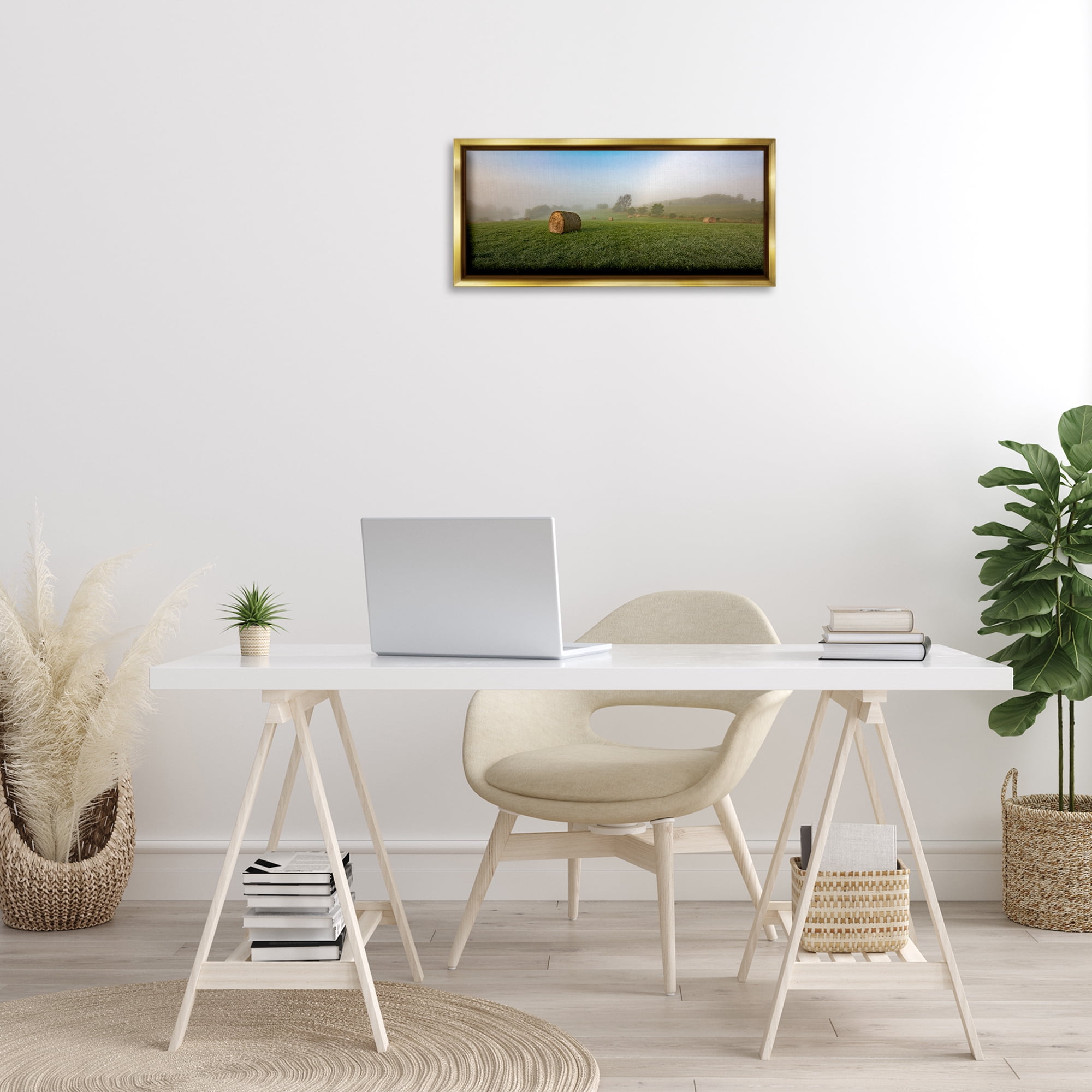 Stupell Industries Hay Bales Country Horizon Landscape & Nature Photography Gold Floater Framed Canvas Art Print Wall Art, 25 x 11