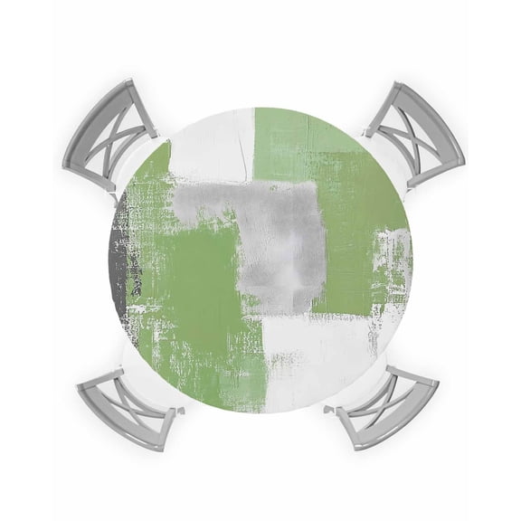 nqOlkjepod Sage Green Grey Round Tablecloth, Fitted Table Cover with Elastic for 45"-54" Round Tables, Modern Oil Painted Geometric Abstract Table Cloth Outdoor Dinning Party Waterproof Tablecloths