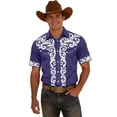 thumbnail image 2 of Mens Shirts Western Cowboy Print Short Sleeve Button Down Top Casual Camp Classic Comfortable Shirt for Men Purple XXL, 2 of 4