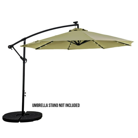 Sun Ray - 10' Offset Aluminum Solar Umbrella - Cross Base - OLEFIN FABRIC - Taupe