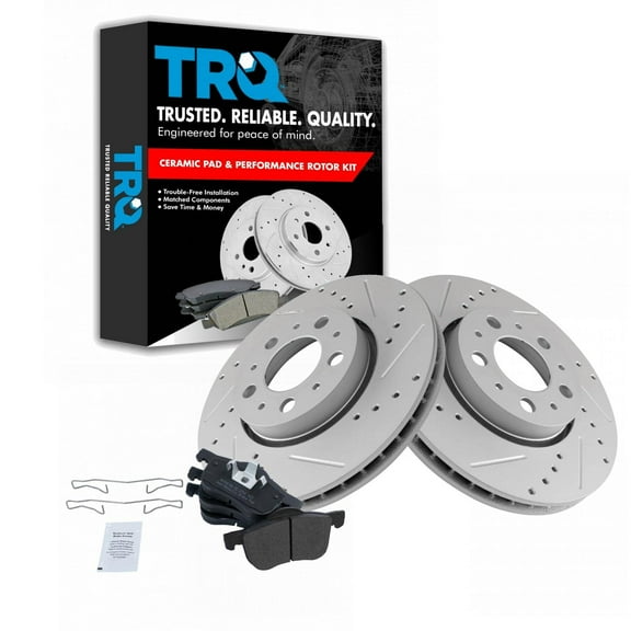 TRQ Front Performance Brake Pad & Rotor Kit Brake Pads Brake Rotors Set Semi-Metallic Premium G-Coated Fits Select 2001-2009 Volvo S60 1999-2006 S80 2001-2007 V70 2003-2007 XC70