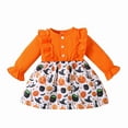 thumbnail image 3 of Kmbangi Robe d'Halloween pour Tout-Petit Fille 0-4 Ans, Manches Longues, Épaules Dégagées, Vêtements Imprimés Citrouille, 3 of 7