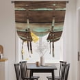 thumbnail image 3 of Brown Teal Wooden Balloon Curtains for Bedroom/Front Door/Bathroom, Vintage Farmhouse Retro Art Tie Up Curtains 63 Inch Length Light Filtering Kitchen Curtains Shades for Windows 46"x63", 3 of 8