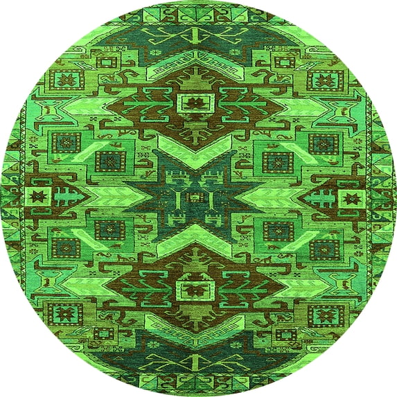 Ahgly Company Indoor Round Oriental Green Industrial Area Rugs, 5' Round