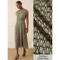 thumbnail image 3 of Green Geometric Print Midi Shirt Dress With V-Neck And Cinched Waist, 3 of 7
