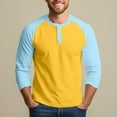 thumbnail image 2 of Men's T Shirts 3/4 Sleeve Button Henley Neck Color Block Pullover Tops Lightweight Classic Slim Fit Workout Basic Tees Z002-Yellow XL, 2 of 6