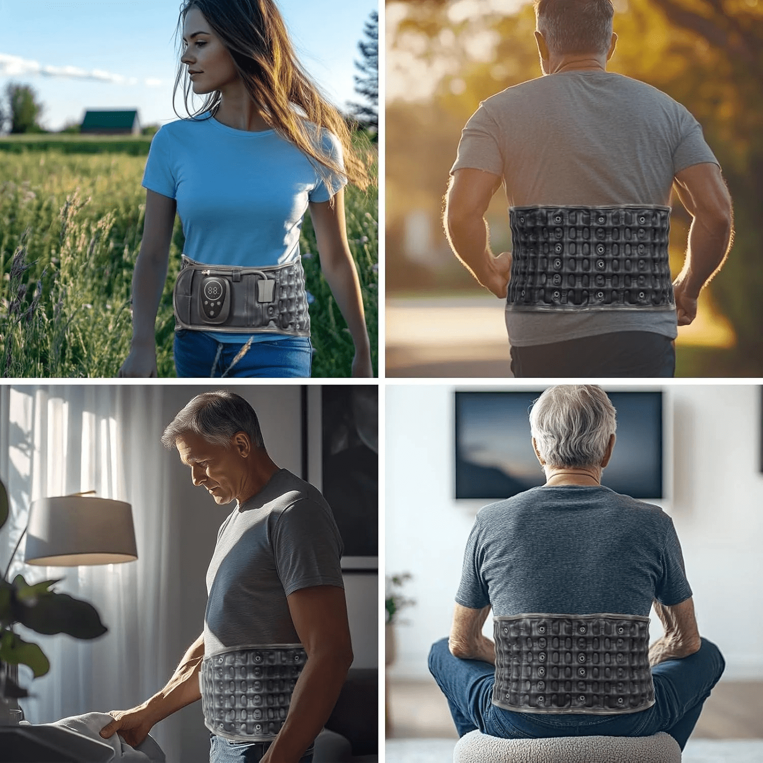 Cordless Air Inflation Back Belt with Heat and Massage, and Red Light | Rechargeable Lumbar Support for Lower Back Comfort