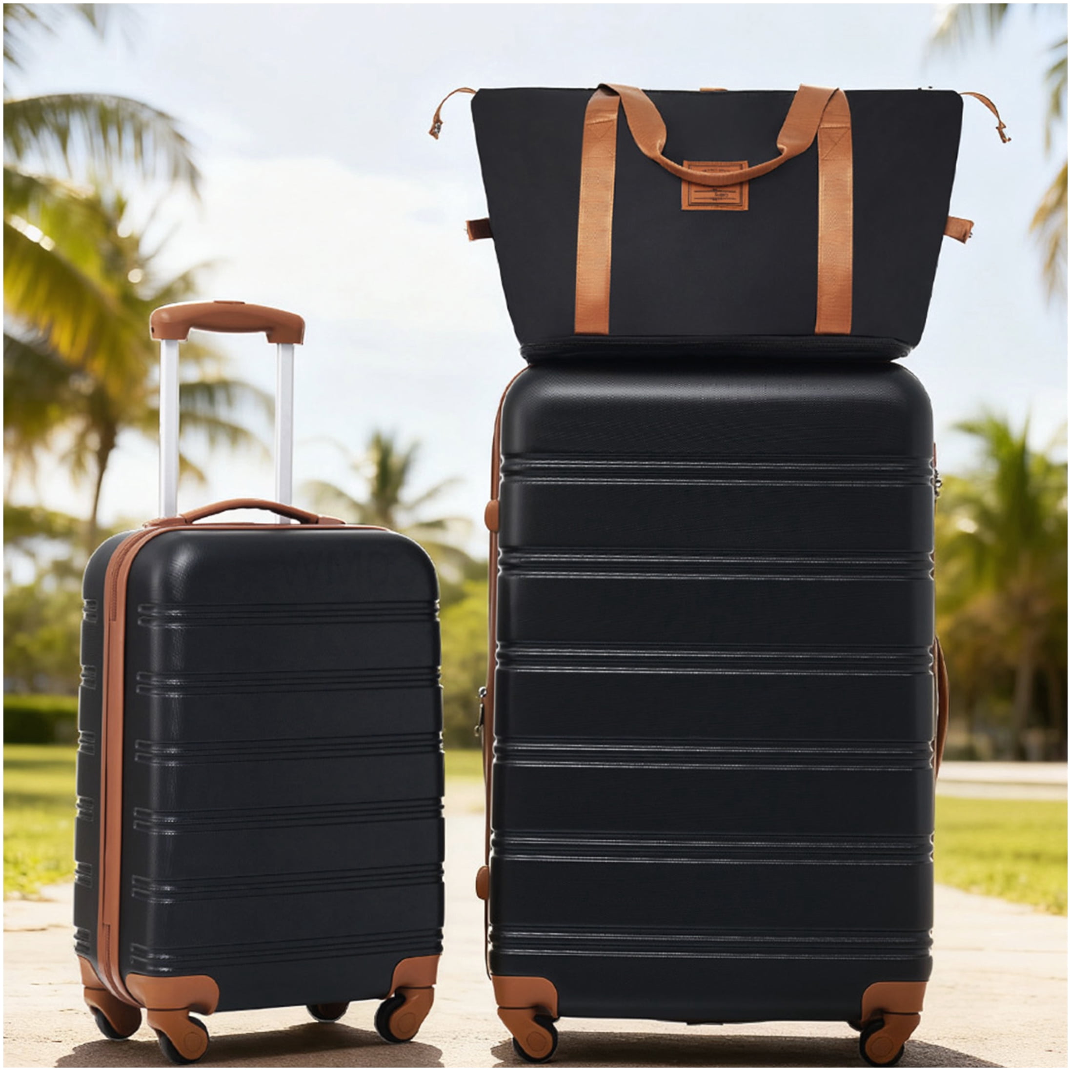 Lightweight ABS Hardshell Suitcase Set with TSA Lock, 20" & 28" Expandable Spinner Luggage in Black/Brown
