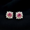thumbnail image 2 of Rosec Jewels Classic Pink Tourmaline Stud Earrings with Diamond Halo (AAA Quality), 14K Yellow Gold, 2 of 7