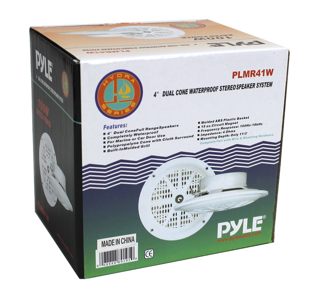Pyle PLMR41W 4-Inch Marine Speakers – 100 Watts, Waterproof, White (Pair)