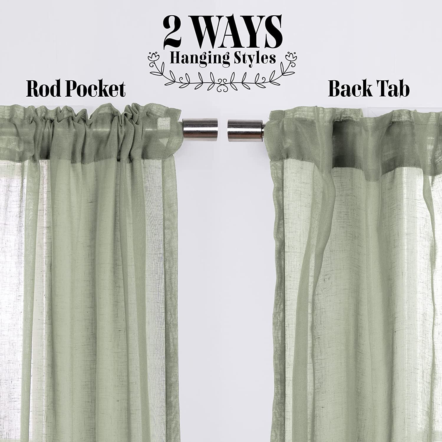 Quality Home Faux Linen Ruffle Curtains