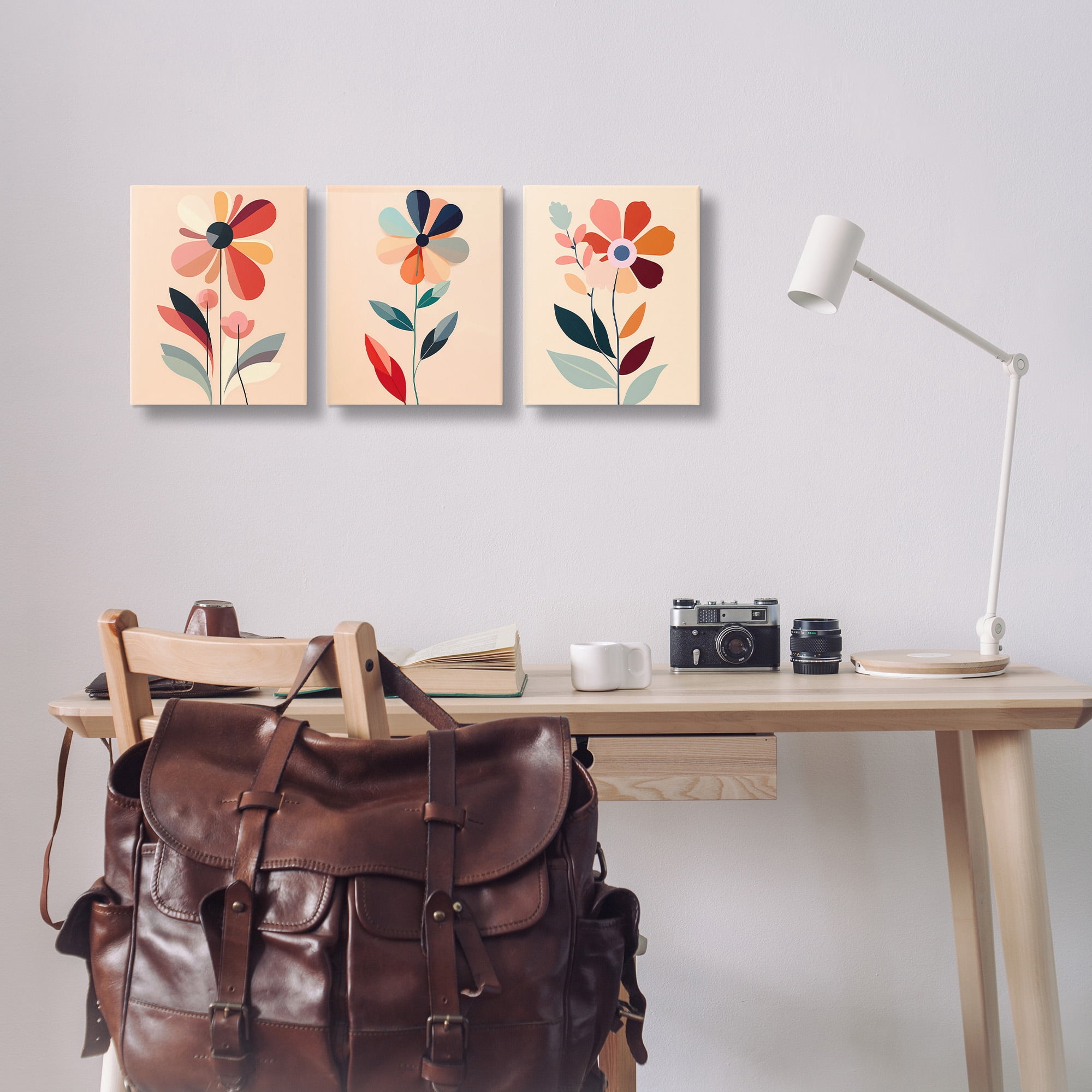 Stupell Industries Funky Modern Flowers Botanical & Floral Painting Gallery Wrapped Canvas Art Print Wall Art, 11 x 14, Set of 3