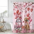 thumbnail image 6 of Valentine's Day Shower Curtain Set - Standard 72" x 72" Washable Bathtub Curtain with 12 Hooks, Watercolor Love Roses Funny Dog Truck Pink Waterproof Fabric Stall Shower Curtains for Bathroom Décor, 6 of 6