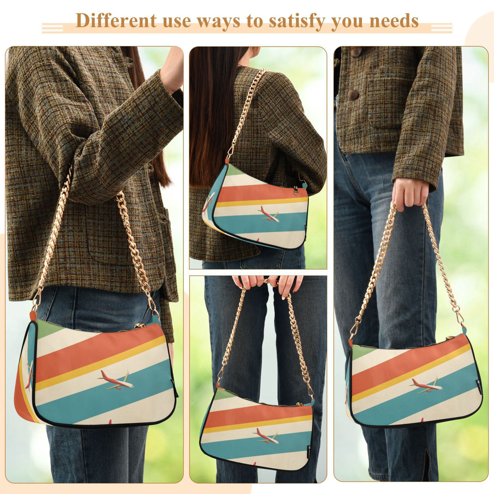 FORMRS Womens Shoulder Bag with Chain Strap Clutch Purse Cute Tote Handbag, Colorful Plane