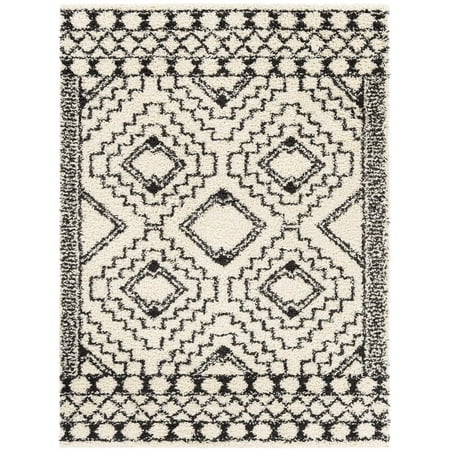 Surya Beni shag BSH-2300 79 x 108  Rectangle Fabric Rug in Black and Cream