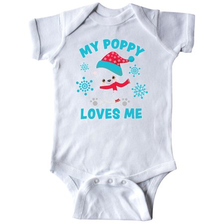 

Inktastic Polar Bear My Poppy Loves Me in Santa Hat with Snowflakes Gift Baby Boy or Baby Girl Bodysuit