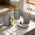 thumbnail image 3 of Haturi 4-Piece Gray Glass Bathroom Accessories Set with Gold Accents, Modern Diamond Texture Soap Dispenser, Toothbrush Holder, Jar, and Tray, 3 of 7