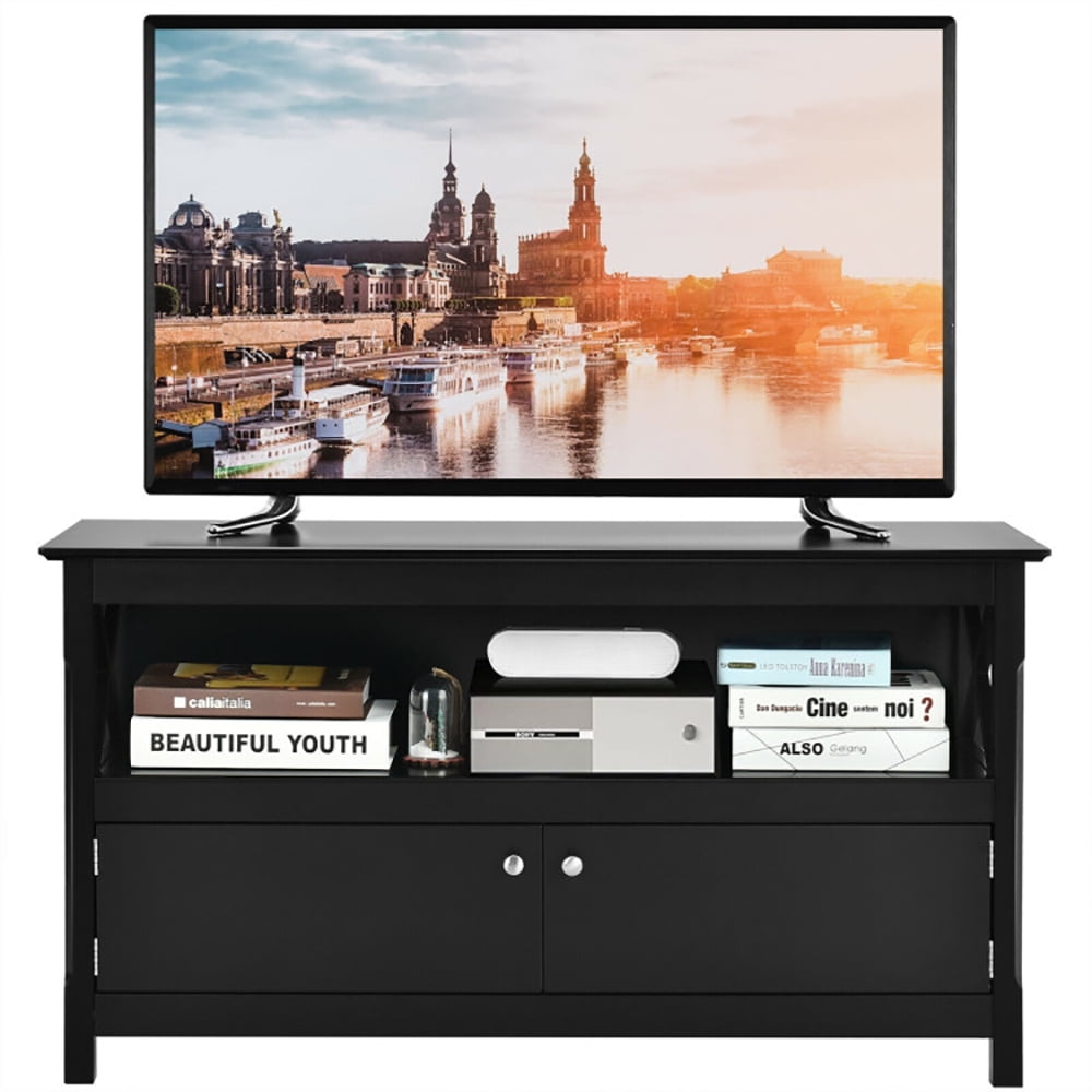 Finihen TV Stand, TV Cabinet, 44 Inch Wooden Storage Cabinet TV Stand, Media Entertainment Center with Storage, for Living Room, Bedroom, Black