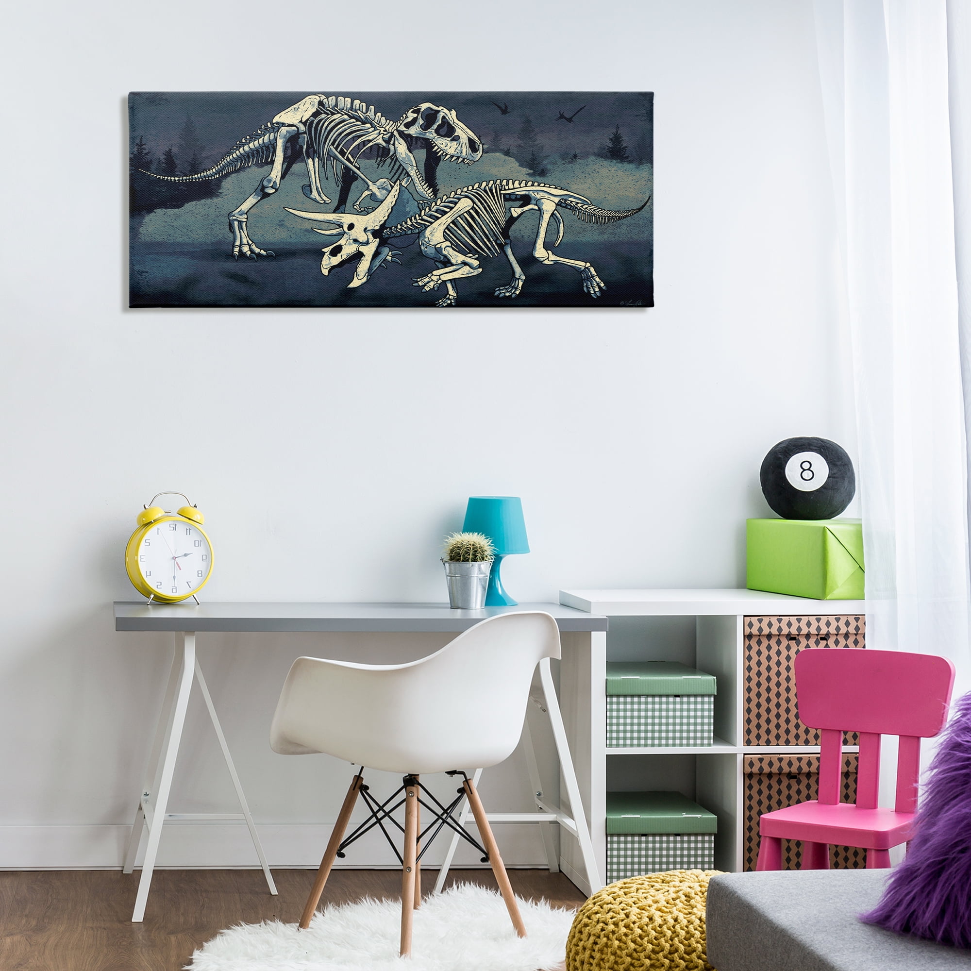 Stupell Industries Dinosaur Skeletons Duo Animals Painting Wrapped Canvas Art Print Wall Art, 48 x 20