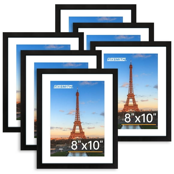 FIXSMITH 8x10 Picture Frame Set of 6, Photo Frame Bulk with HD Plexiglass, Display Pictures 5x7 with Mat or 8x10 Without Mat Multi Picture Frames Collage for Tabletop or Wall Display, Black