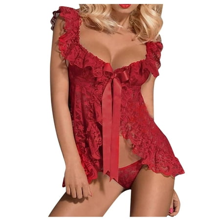 

BIZIZA Women Nightdress Nightgown Plus Size Babydoll Outfits Lace Floral Sexy Lingerie Chemise Red XXXXL