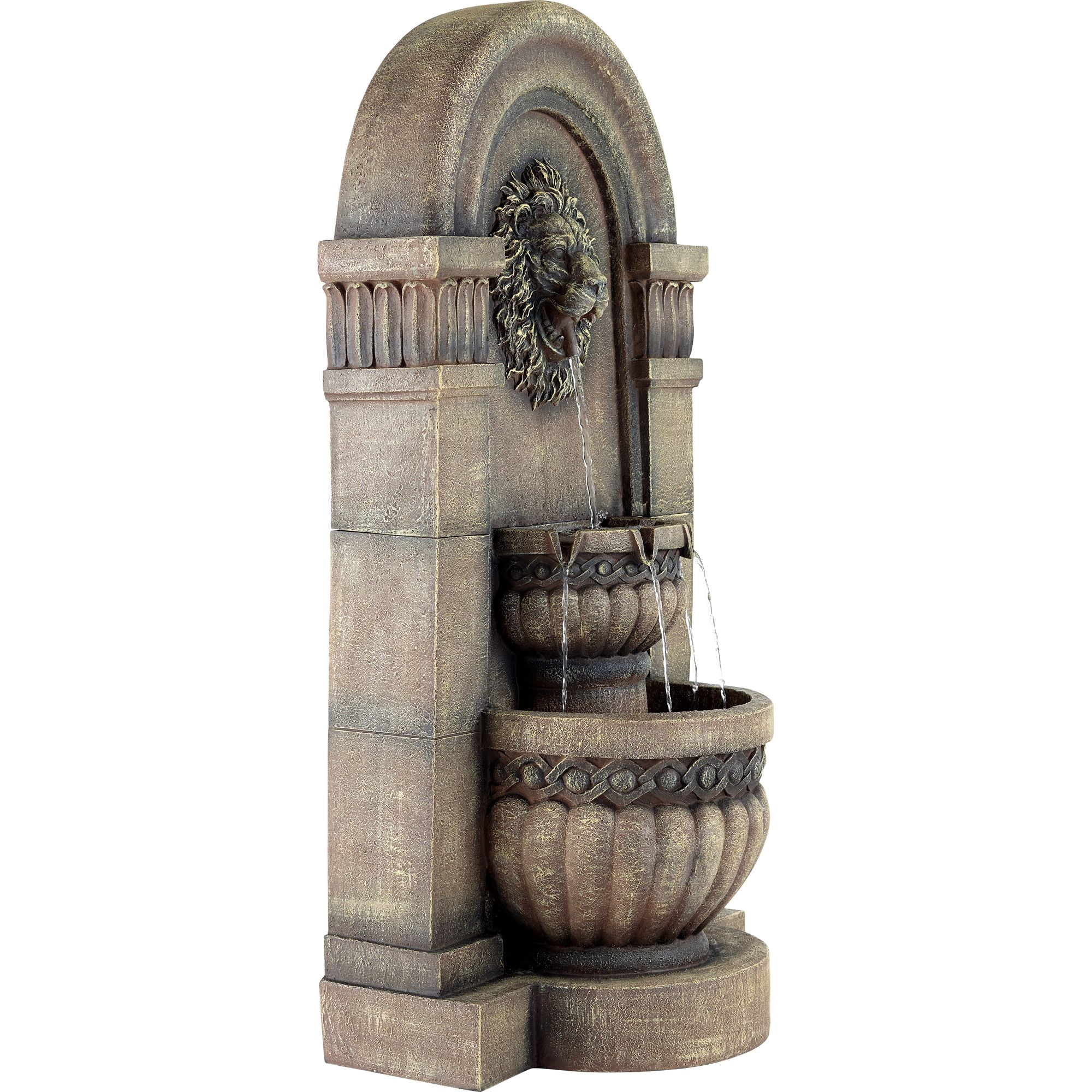 Royal Lion Face 50" High Large Italian Indoor Outdoor Decor Faux Stone Floor Fountain with Light LED 2-Tier