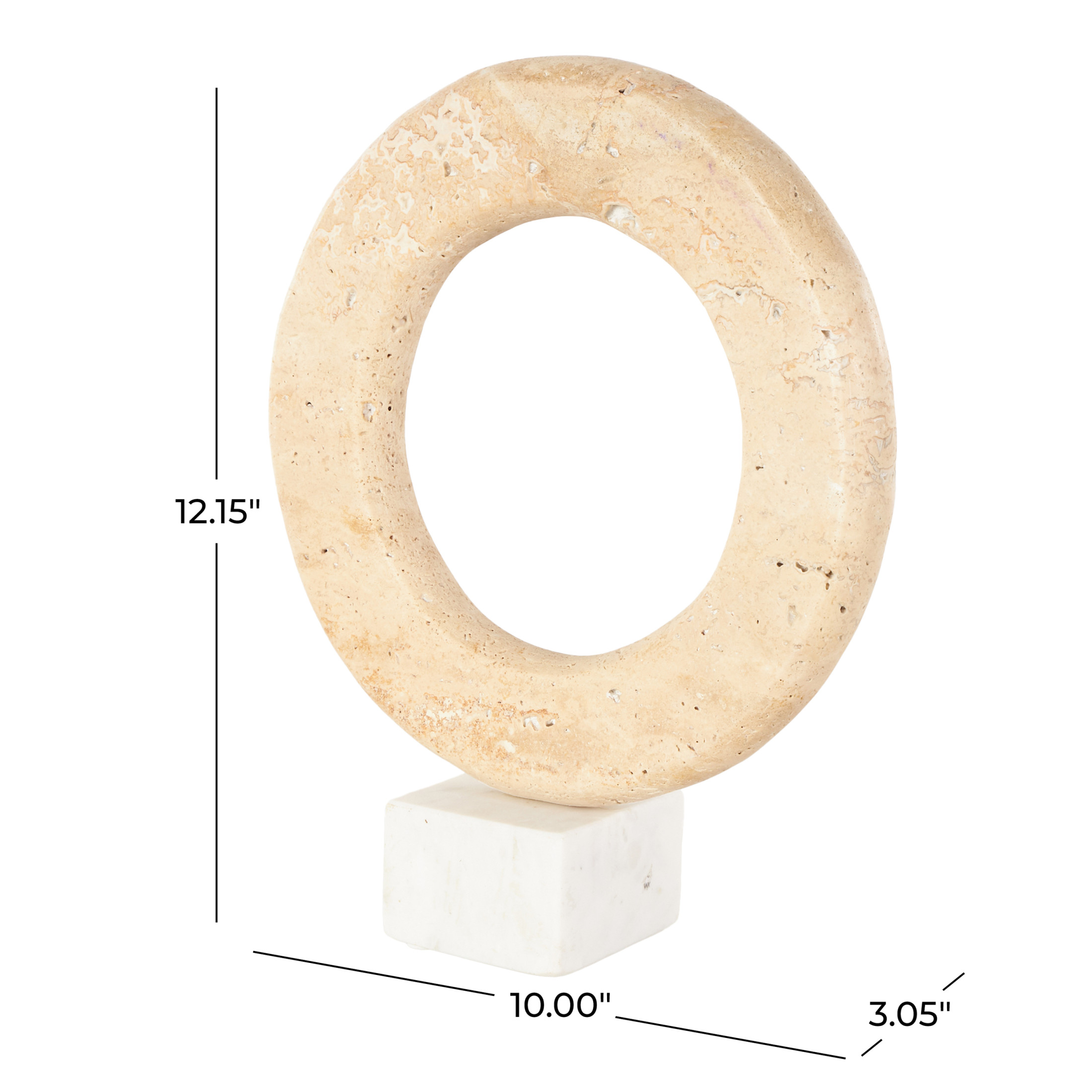 10" x 12" Cream Marble Ring Abstract Sculpture with White Base, by DecMode