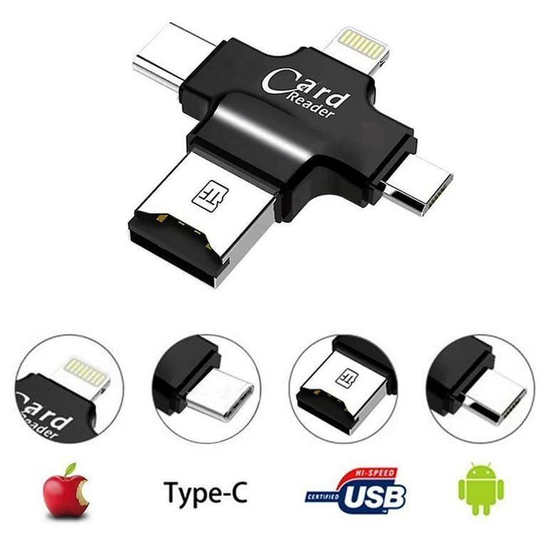 4 in 1 TF Micro SD Card Adapter External Storage Memory Expansion Helper with Type -C,Micro Usb,usb 2.0,Lightning Connector for iPhone/iPad/Android/