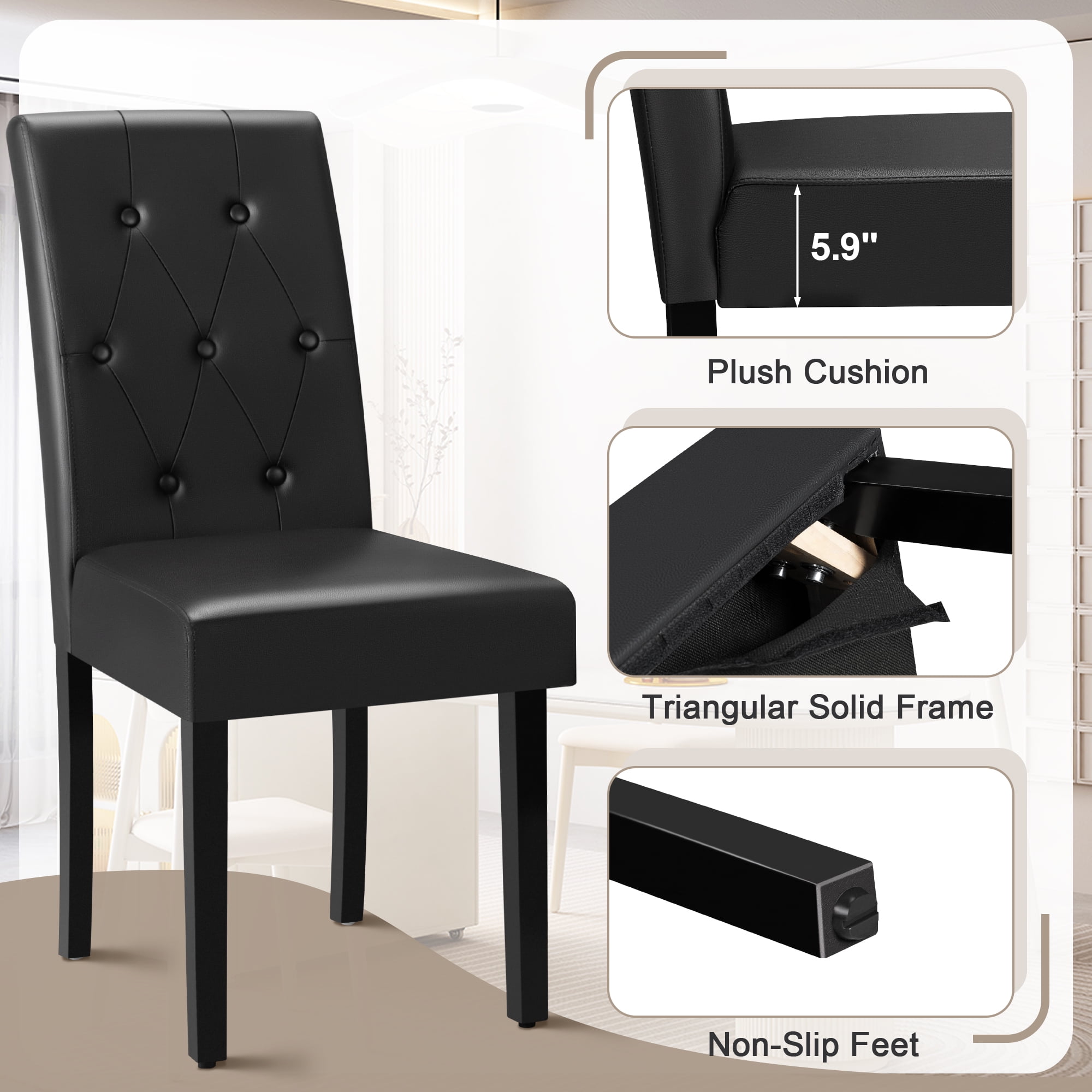 Homall Dining Chairs Set of 2,Urban Style PU Leather Dining Chairs,Kitchen,Dining Room Wooden Chairs, Black