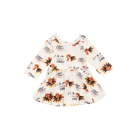 

Canis Toddler Girl Kids Turkey Long Sleeve A-line Party Dress Thanksgving Day Costume