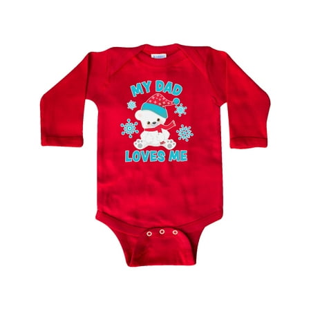 

Inktastic Polar Bear My Dad Loves Me in Santa Hat with Snowflakes Gift Baby Boy or Baby Girl Long Sleeve Bodysuit