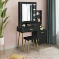 thumbnail image 7 of Vanity Desk with Sliding Mirror & Lights, Makeup Table with Cushioned Stool, Dressing Table Dresser Desk with 2 Drawers, 2 Shelves & Metal Handles for Women, Girls, Bedroom, Black, 7 of 7