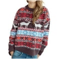 thumbnail image 2 of Holiday Sweaters For Women Funny Xmas Reindeer Printed Loose Fit Cute Crew Neck Christmas SweatshirtsCasual Winter Soft Warm Knit Jumper Tops Brown XL, 2 of 7