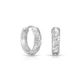 thumbnail image 4 of Tilo Jewelry 14K White Gold Round Huggie Hoop Earrings with Diamond-Cut Engraving | 12mm Small | Dainty Everyday Earrings for Women & Unisex, 4 of 8