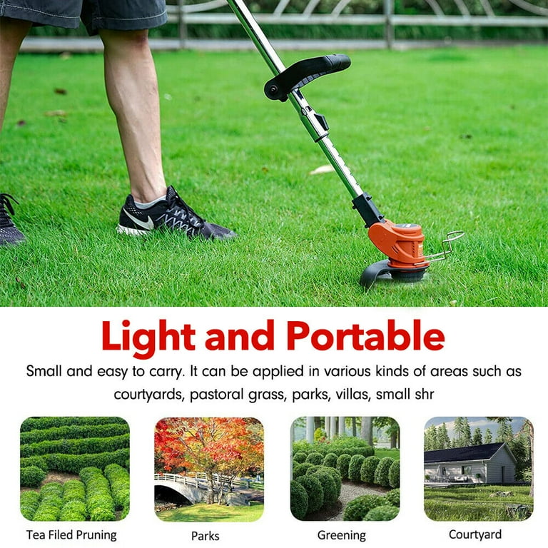 YouLoveIt Weed Wacker Cordless Electric Weed Eater Garden Grass Trimmer Adjustable Telescopic 2 Batteries Lightweight for Garden Yard Lawn Trimming