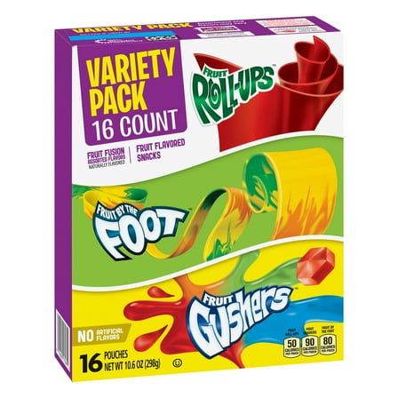 Fruit Roll-Ups Fruit By The Foot Fruit Gushers Variety Pack 16 Pouches