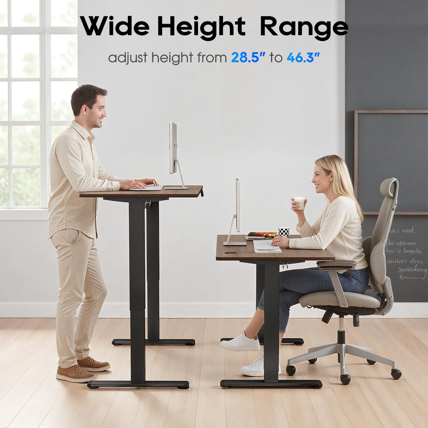 Electric Standing Desk 48x24 Inch Height Adjustable Desk Large Space Office Computer Desk with Headphone Holder 2 Memory Function for Home Office,Brown